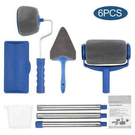 6 Pcs Pinceau Set Seamless Nouveau Type De Tambour Multifonction Rouleau A Peinture Menage Pinceau D'Angle Peinture Peinture Outil Pinceau Bleu Gris-Fei Yu (1/5)