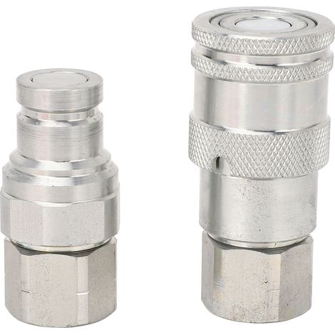 Lot de 2 coupleurs hydrauliques à face plate 3/8 pouce NPT connexion rapide avec capuchons pour excavatrice haute pression (1/5)