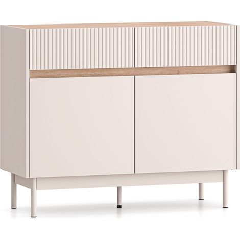 Selsey Dunea – Sideboard 2-türig mit 2 Schubladen, Kaschmirgrau/Eichenholzoptik, 104 cm