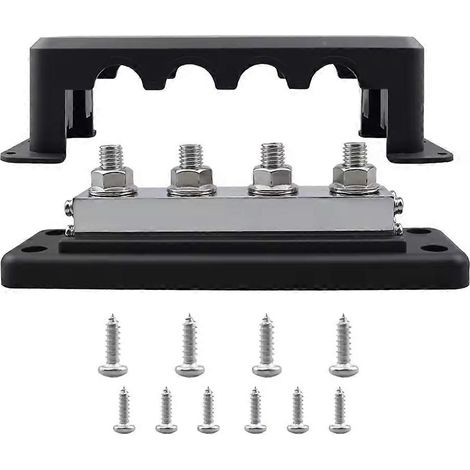 Barre omnibus 4 voies 600 A, bloc de distribution électrique haute puissance avec goujons M10 pour bateaux, camping-cars, voitures et camions. (1/5)