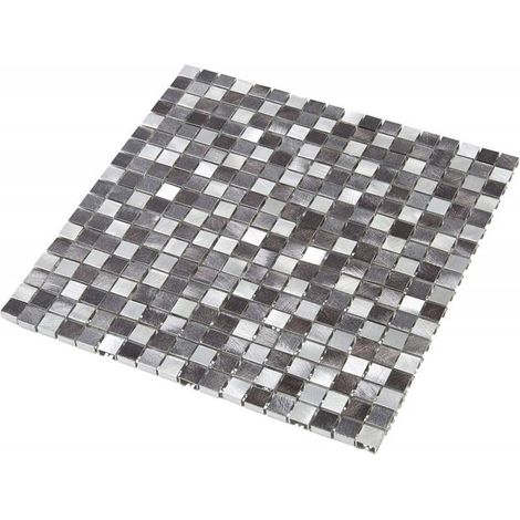 Decoon – Mosaïque alu gris 1.5 x 1.5 cm – Résistante à l'humidité – Pour murs de cuisine et salle de bains – Entretien facile