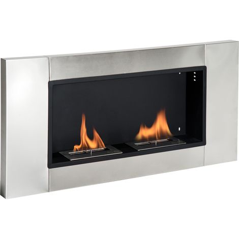 Cheminée bioéthanol Murale encastrable brûleur 20,9 L, environ 3 h de durée de combustion 110L x 14,5l x 54H cm Couverture 25-30 m² Acier inox (1/5)