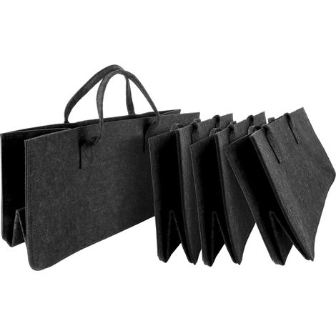 Lot de 6 sacs en feutre - Panier à bois pour bois de cheminée - Avec poignée - Robuste - Utilisation universelle - Panier en feutre avec poignées - 50 x 25 x 25 cm - Gris - Volume (1/5)