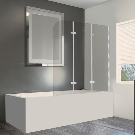 TolleTour Pare-baignoire gain de place 3 panneaux, H.140 x l.120 cm, verre transparent, profilé alu argenté (1/5)