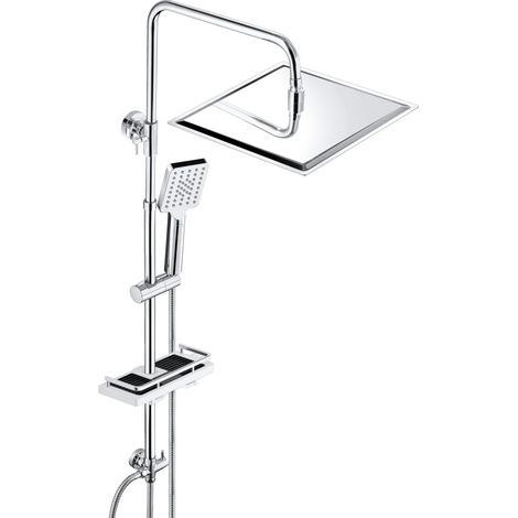 Colonne de Douche Acier inoxydable avec Douchette Salle de Bain Réglable en Hauteur, Ensemble Douche Pluie Murale sans Robinet avec Pommeau Douche 25x25 cm et Étagère Chromé (1/5)