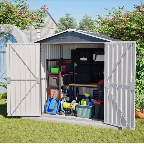 Metall-Gartenhaus 185,4x142,3x185 cm grau, sicherer Stauraum für Werkzeuge – MEUBLIV (1/5)