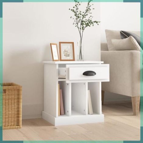 Table de chevet - 816344 - blanc - bois d'ingénierie - 43x36x50 cm (1/5)