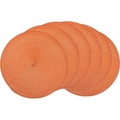 Lot de 6 sets de table ronds tressés, résistants à la chaleur, lavables, antidérapants pour table de salle à manger, cuisine et décoration d'intérieur (orange)'Orange 15 inches'Orange'15 inches (1/5)