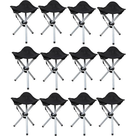 Lot de 12 Tabourets Trépied Pliants Aluminium - Noir - Livraison gratuite