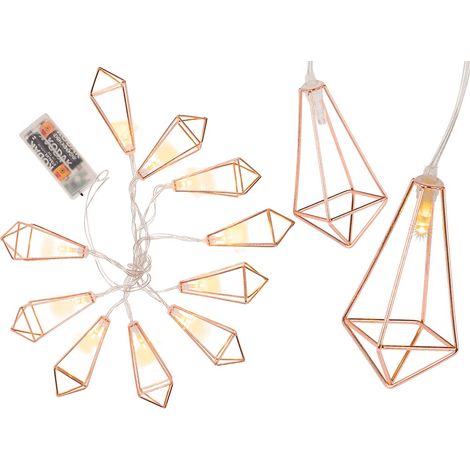 Guirlande lumineuse en or rose, avec 10 LED blanc chaud et minuterie, env. 7 cm, longueur : env. 1,65 m, pour 2 piles Mignon (AA) dans un emballage cadeau, convient uniquement pour une (1/5)