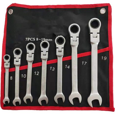 Clé à cliquet, Ensemble de 7 clés mixtes cliquet tête flexible, outils manuels, main 8/10/12/13/14/17/19 mm - (1/5)