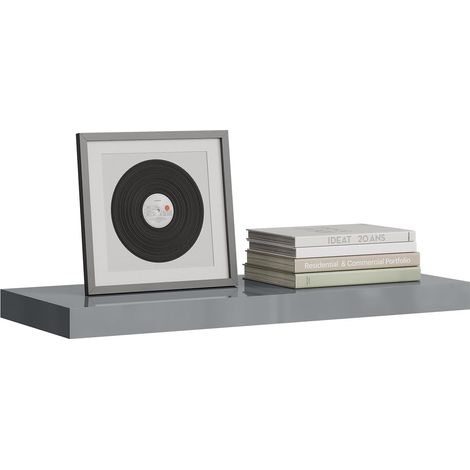 WOLTU Mensola a Muro con Staffa Metallica Invisibile, Grigio Lucido 60x22.9x3.8 cm