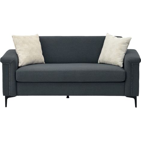 Canapé 2 places nordique en lin 172x72x82 cm avec structure en bois massif et pieds en métal noirs (1/5)
