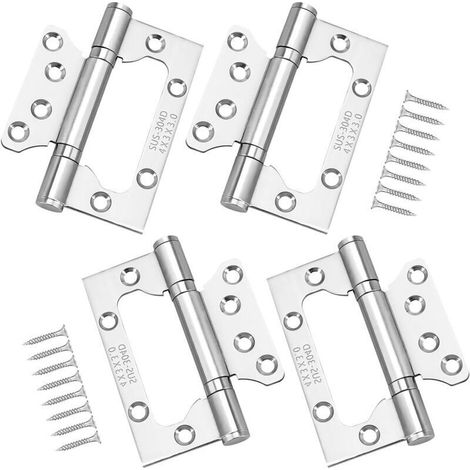 4x Charnières en Acier Inoxydable, 4 Pouces Rectangulaire Feuille 100mm Charnières de Porte Invisibles, Argent (1/5)