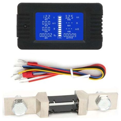 Moniteur de batterie, moniteur de batterie multifonction CC à écran LCD, 0-200V, wattmètre équilibre Power Batterie Tension Checker Analyseur, avec shunt 200A(with 200A shunt) (1/4)
