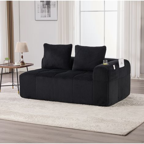Sofá de 2 plazas de pana negro 158 x 93 x 61 cm carga 200 kg sin montaje HAVRYA (1/5)