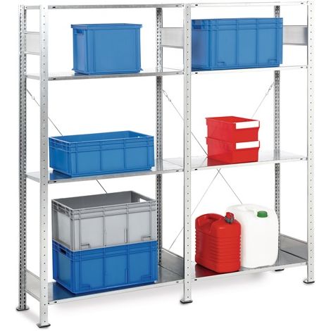Étagère encastrée H2000xL2000xP400mm, fixation de base / extension, finition en acier, capacité de charge 150kg, longueur de champ 300kg (1/4)