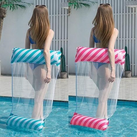 Bleu et rose , Hamac Flottant Gonflable lit Flottant Polyvalent hamac de Natation 4 en 1 (Selle, Chaise Longue, dériveur, hamac), buse Anti-Fuite, Plage de scellement Solide et Tapis de Piscine (1/5)