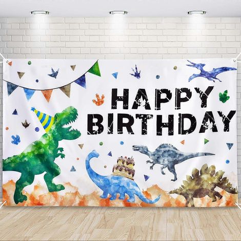 Toile de fond aquarelle dinosaure - Décorations pour fête d'anniversaire dinosaure pour garçons 73'' x 43'' Fond photo extérieur Fournitures de fête Grande bannière murale (1/5)