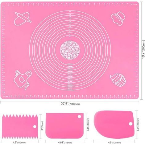 Tapis de Patisserie en Silicone Rose 70x50cm, Anti-adhésif Réutilisable Avec Mesure Antidérapant pour Fondant, T FEUILLE DE CUISSON (1/5)