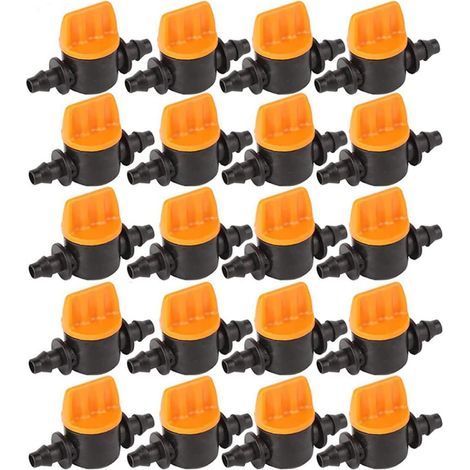 20 Pièces Vanne de Tubes d'irrigation, soupape d'irrigation Goutte à Goutte 1/4 de Pouce barbelé vanne d'arrêt de Tube d'irrigation (1/5)