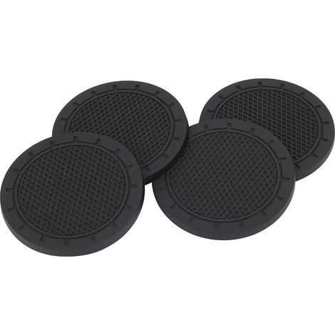 Porte-gobelet PVC noir 4 pièces, accessoire intérieur auto, dessous de verre en silicone pour voiture, support de tasse réutilisable, protection habitacle (1/5)