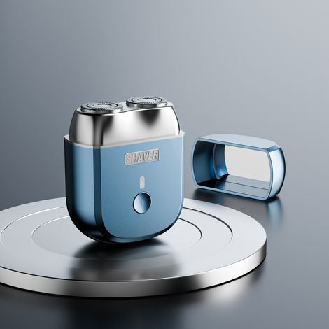 Rasoir Électrique Portable Double Tête Magnétique, Mini Rechargeable pour Voyage et Voiture, Cadeau Homme, Bleu Clair-lsw