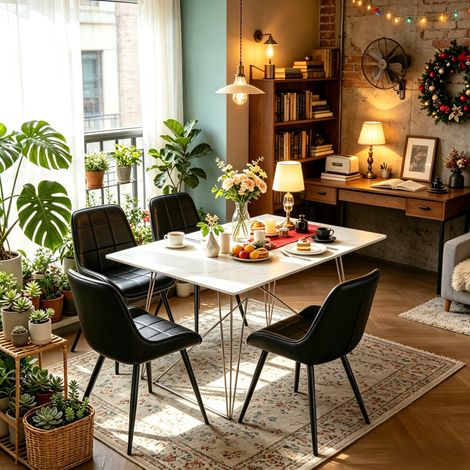 Pack de 4 sillas de comedor, asiento acolchado de polipiel negra DESVIAE (1/5)