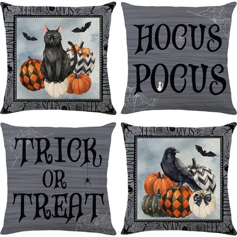 Sets Halloween-Sofakissen, Halloween-Kissenbezüge, lustige Schriftzüge, Heimdekoration, Sofakissenbezüge (45x45 cm) (1/4)