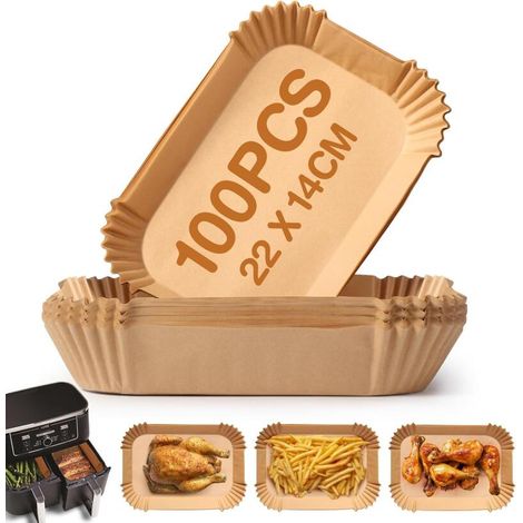 Papier cuisson pour air fryer 22x14 cm – Lot de 100 feuilles antiadhésives – Résistant à l'huile et à l'eau – Pour cuisson au four et micro-ondes - 100Pcs (1/4)