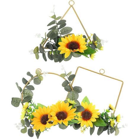 Dekorativer künstlicher Sonnenblumenkranz (6-teilig) zum Aufhängen an Wand oder Tür (1/5)