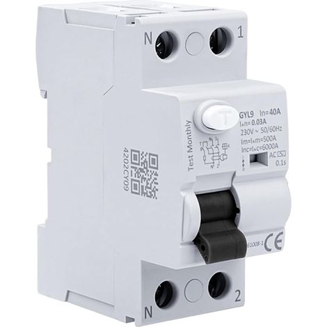 Disjoncteur différentiel 40A 30ma Interrupteur différentiel 2P type AC Disjoncteurs électriques AC 220V, Schützt persönliche Sicherheit und verhindert Geräteausfälle aufgrund von Kriechstrom. (1/5)