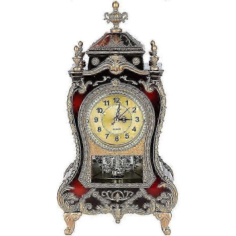 Horloge de table en plastique de style vintage, réveil de bureau décoratif antique, brun-rouge (1/5)