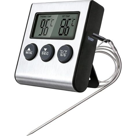 Thermomètre de Cuisson Numérique pour Viande et Barbecue avec Grand Écran LCD, Sonde de Température en Acier Inoxydable, Minuterie pour Four, Fumoir, Gril et Cuisine (1/5)