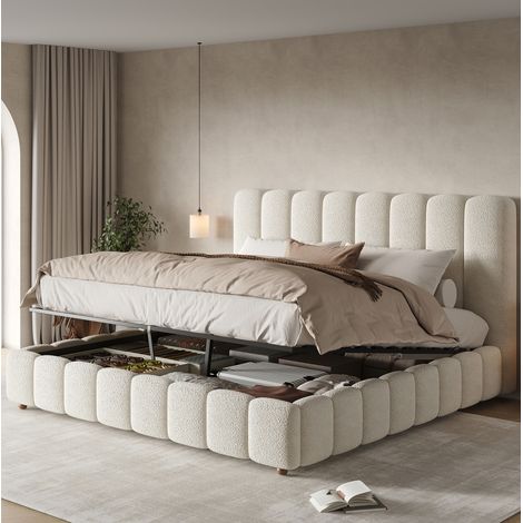 Letto matrimoniale contenitore bouclé 160x200 OKMYHOME (1/5)