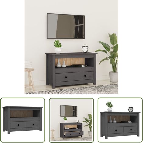 The Living Store TV-Schrank Grau 79x35x52 cm Massivholz Kiefer - TV Schrank - Holzmöbel - Kiefernholz - Landhausstil - Fernsehtisch (1/5)