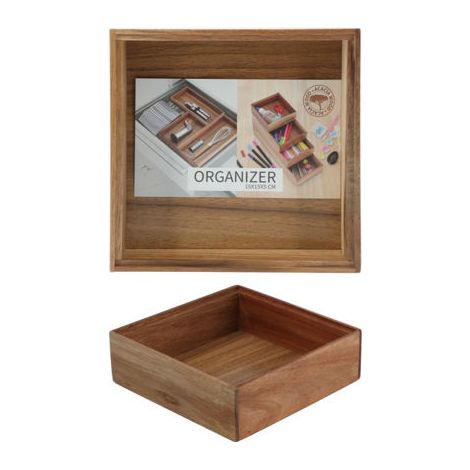 CAJA ORGANIZADORA MADERA ACACIA CUADRADA