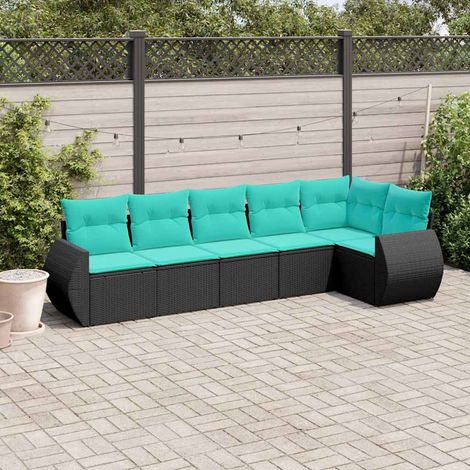 vidaXL Set Divani da Giardino 6 pz con Cuscini Nero in Polyrattan (1/5)