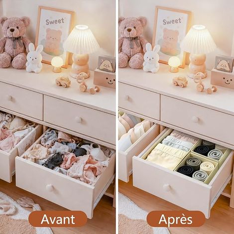 Organisateur de Tiroir Beige Rangement Vetement Dressing (1/3)