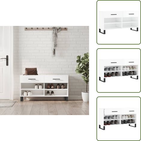 Banc à chaussures blanc brillant 102x35x55 cm bois d'ingénierie - Meuble Chaussure - Banc Chaussure - Range Chaussures - Meuble Entrée - Rangement Maison