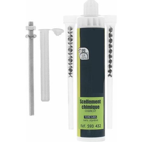 Kit scellement chimique Charcot gris avec goujons et tamis
