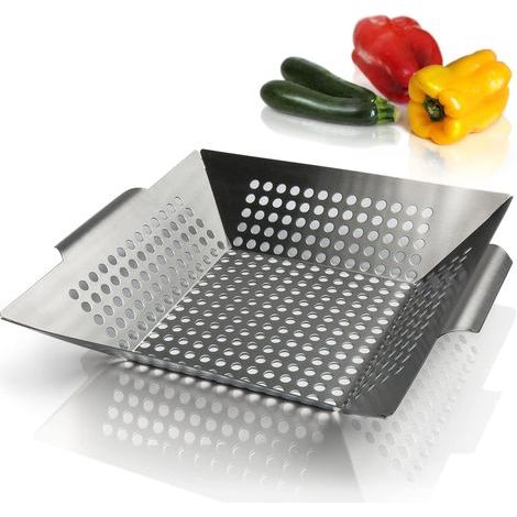 Cesta de acero inoxidable para barbacoa - Cesta antiadherente con 2 brochas para engrasar - Cesta para cocinar verduras, pescado y carne - Apta para todo tipo de barbacoas (1/4)