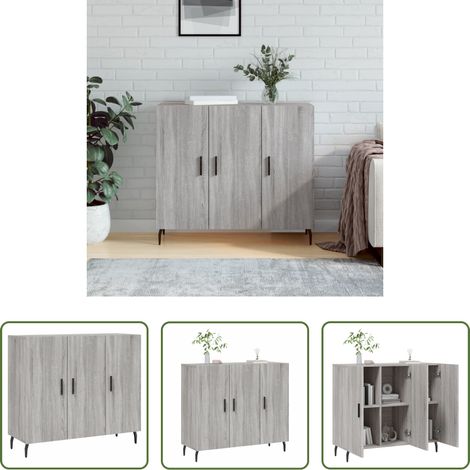 vidaXL Metallbeine - Sideboard Grau Sonoma 90x34x80 cm Holzwerkstoff (1/5)