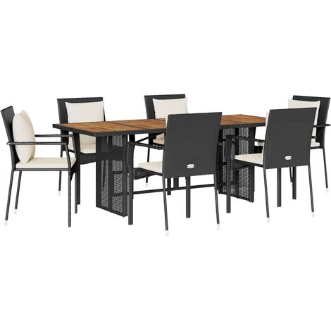 Maison Exclusive - 7-tlg. Garten-Essgruppe mit Kissen Schwarz Pol
