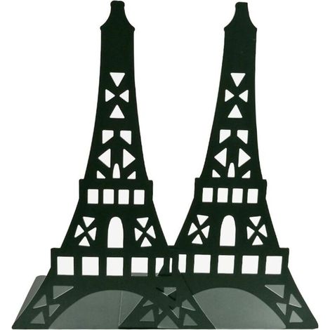 Coppia di fermalibri decorativi in metallo a forma di Torre Eiffel per mensole, scrivanie, ecc. Nero (1/3)