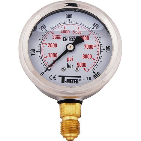 Sferaco – Manomètre chauffage central inox 304 à bain de glycérine – Pression max 6 bar – Raccord mâle 1/4' – Ø63 mm – Tube de bourdon laiton (1/4)