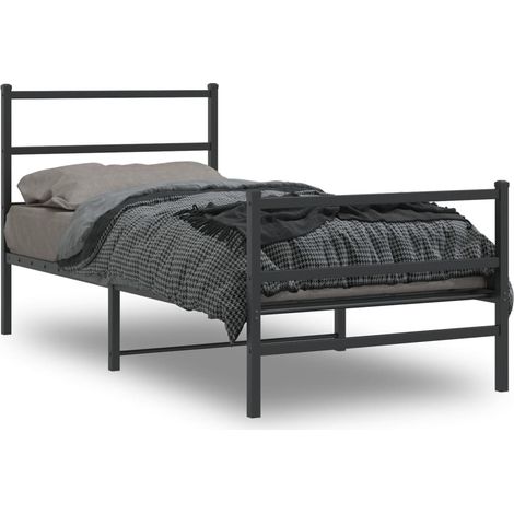 Bettgestell mit Kopf- und Fußteil Metall Schwarz 90x200 cm