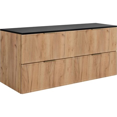 Mobiletto da bagno, Rovere Craft / Grigio Scuro, maniglia dorata, 120 (2 x 60) x 46 x 57 cm (1/5)