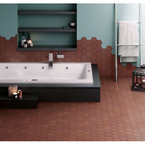 Carrelage hexagonal effet graphique 11.6x10.1cm terre moyen – Finition mat – Pour intérieur et extérieur – Boîte de 0.44 m2 – Equipe (1/2)