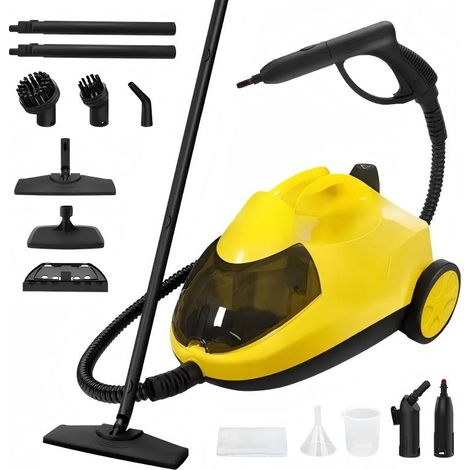 Nettoyeur Vapeur Puissant 2000W, Pression 5 Bars, Réservoir 2L, 14 Accessoires, Autonomie 40 min – Couleur Jaune